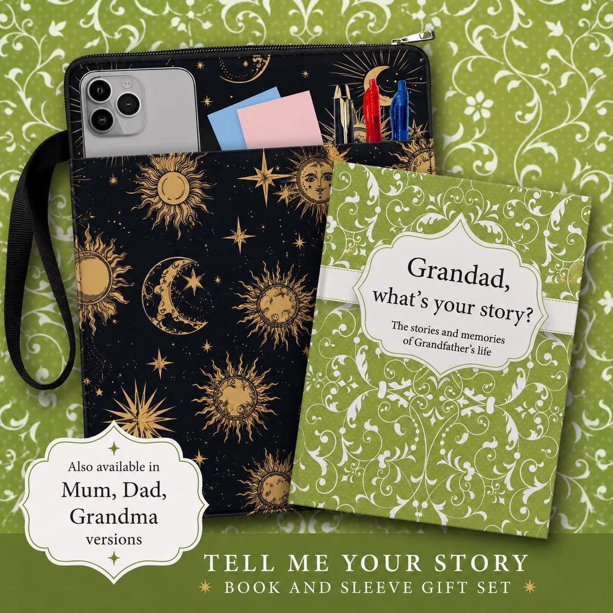 Tell Me Your Story Book & Sleeve Gift Set | Memory Journal for Mum, Dad, Grandma or Grandad | Keepsake Gift | Parents Gift