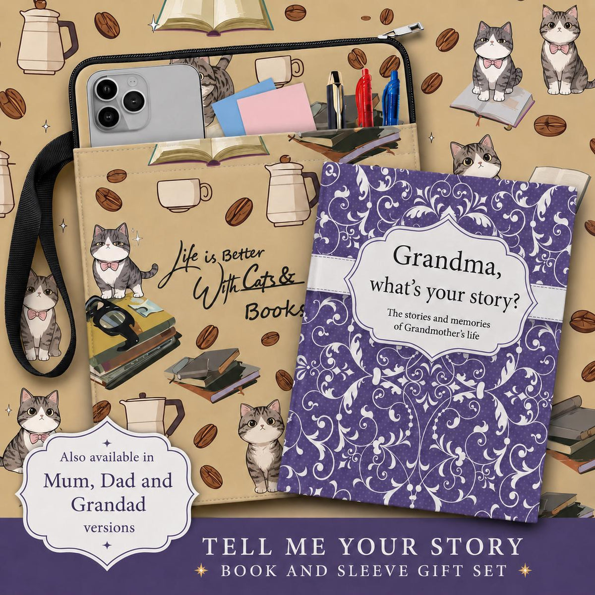 Tell Me Your Story Book & Sleeve Gift Set | Memory Journal for Mum, Dad, Grandma or Grandad | Keepsake Gift | Parents Gift
