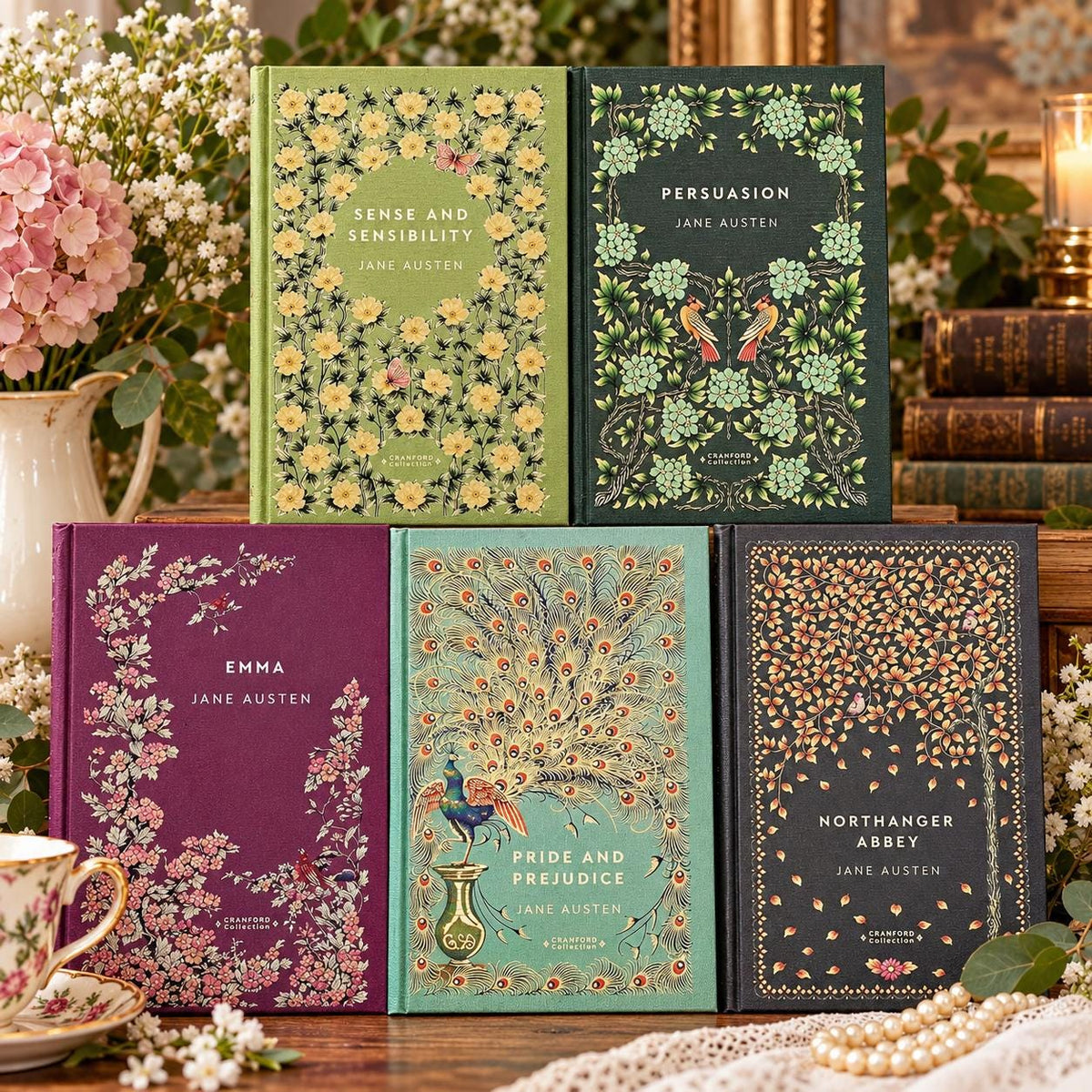 Jane Austen Hardback Book & Traditional English Afternoon Tea Gift Set | Cranford Classics | Literary Gift | Choose Your Book