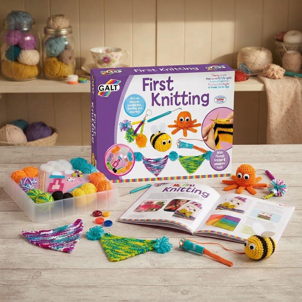 First Knitting Kit for Kids | Primary Children's Learn-to-Knit Set | Ideal Birthday Gift | Galt Kit Includes Book & Tools | Learn to Knit