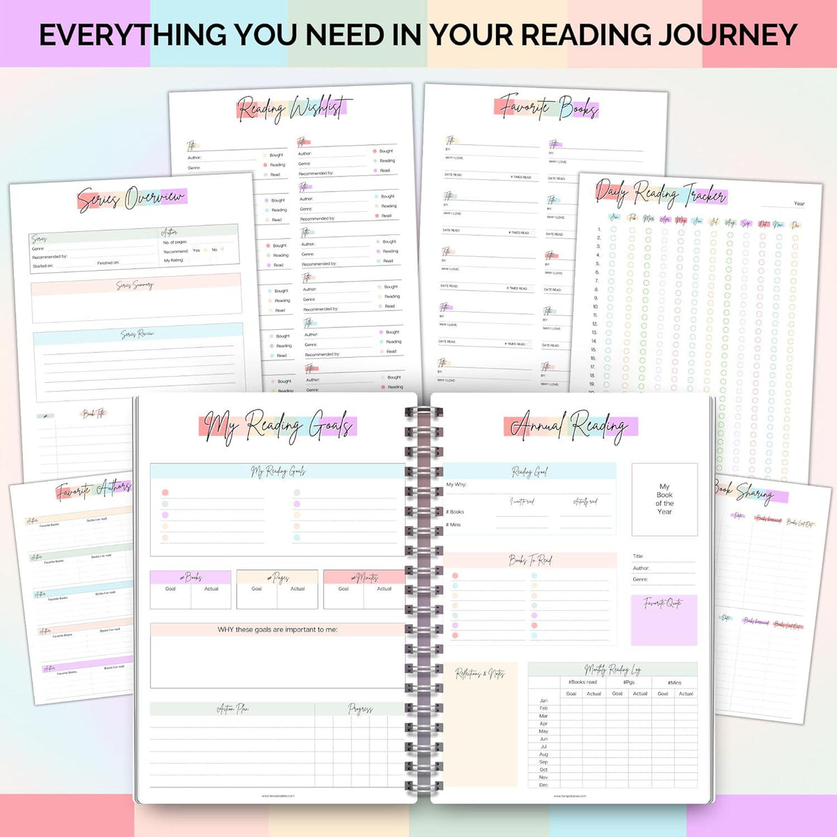 Reading Journal & Book Sleeve Gift Set | Rainbow Reading Journal with Protective Book Sleeve Bag | Book Lover Gift | Multiple Designs