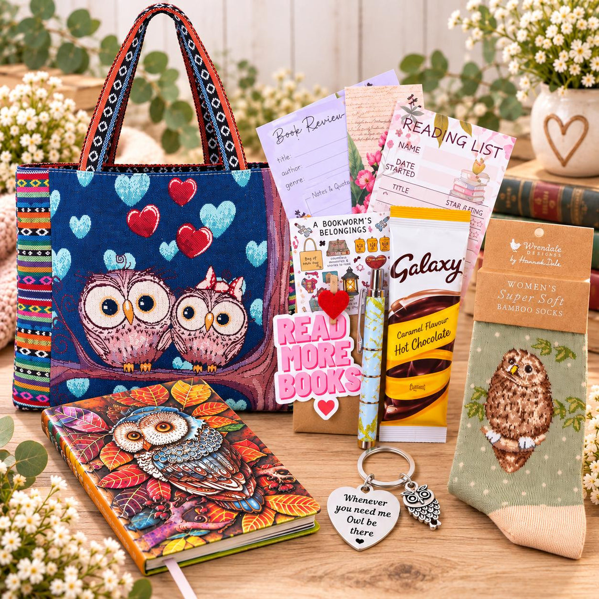 Owl Gift Set | Mystery Book | Owl Lover Gifts for Her | Surprise Book Box | Bookworm Birthday Gift | Owl Tote Bag & Accessories