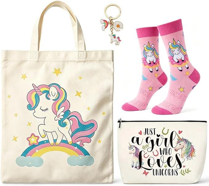 Unicorn Gift, Mystery Book Gift Set | Unicorn Lover Gift Box | Book Lover Gift | Reading Journal, Tote Bag, Socks, Bookish Gifts for Girls