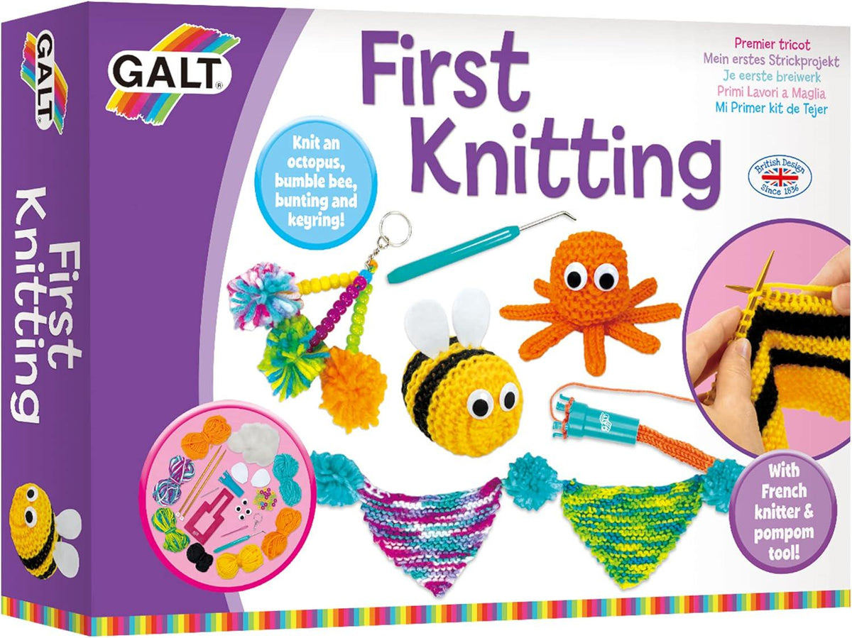First Knitting Kit for Kids | Primary Children's Learn-to-Knit Set | Ideal Birthday Gift | Galt Kit Includes Book & Tools | Learn to Knit