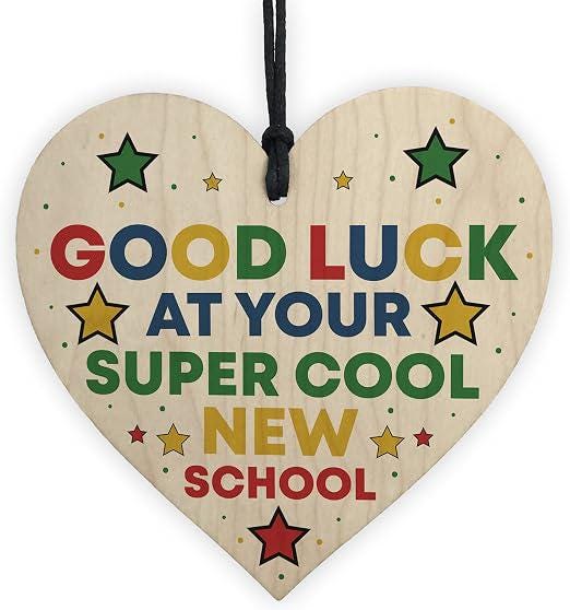 School Memory Book & Starting School Gift Set | First Day at Primary School Card, Colour Monster Book, Wooden Good Luck Plaque