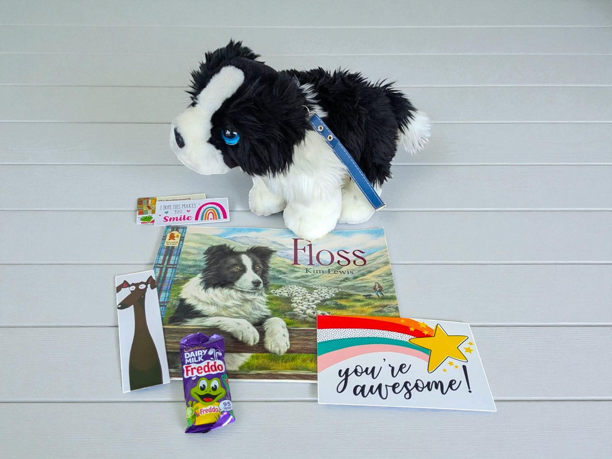 Border Collie Plush & "Floss" Book, Reading Gift Set