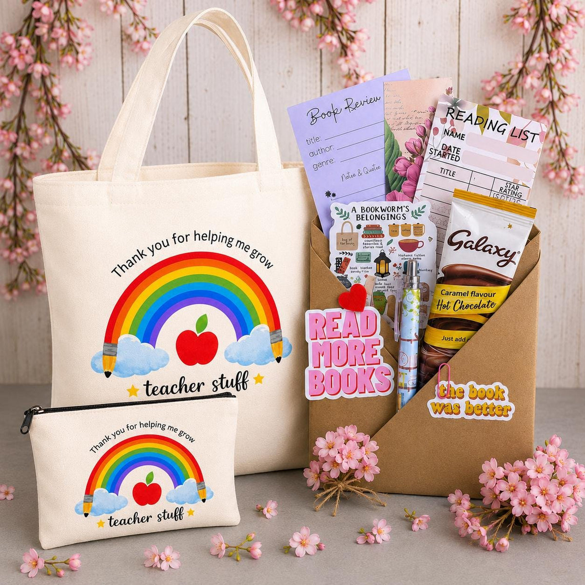 Teacher Gift, Mystery Book Box Gift Set | Teacher Appreciation Gift | Book Lover Gift Box | Tote Bag & Pouch Set | End of Year Teacher Gift