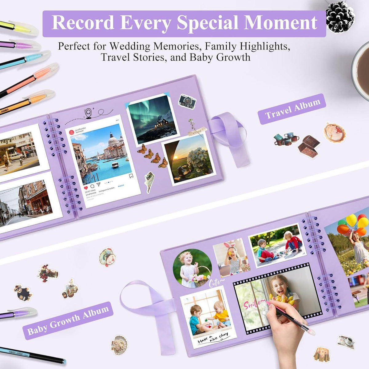Deluxe Scrapbook Kit with Accessories, DIY Photo Album Set with Stickers & Metallic Pens, Memory Book, Gift for Crafters