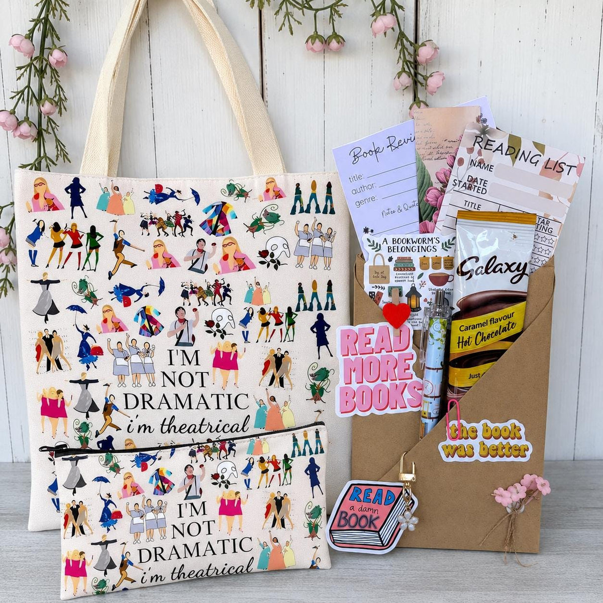 Drama Gift, Theatre Inspired Mystery Book Gift Set | Theatre Lover Reading Box | Tote Bag, Bookmarks, Bookish Gifts | Bookworm Gift
