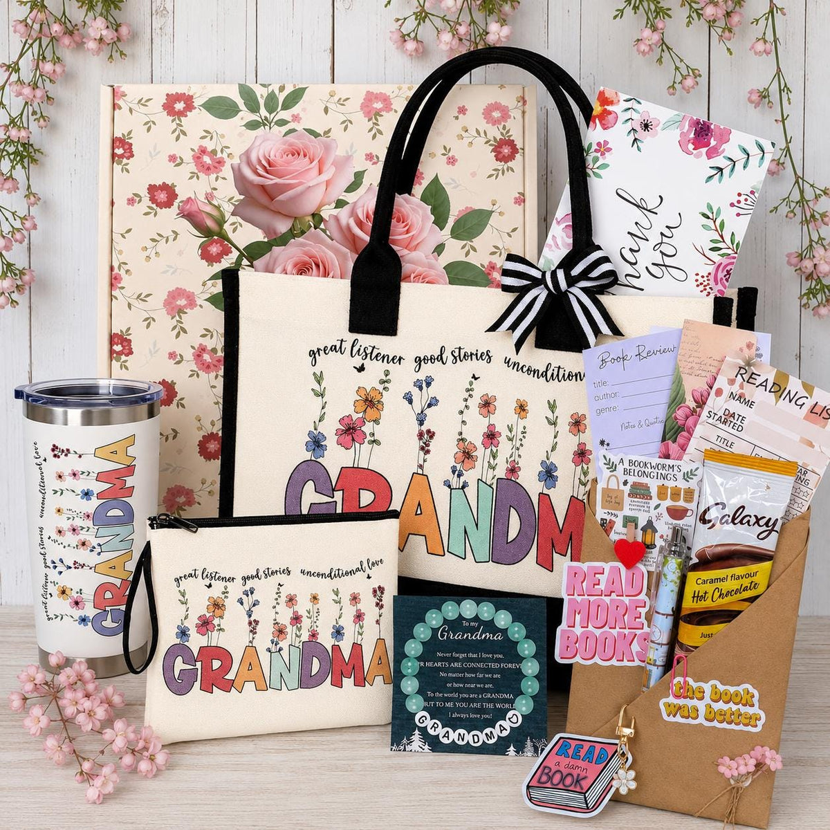 Grandma Mystery Book Gift Set | Nana Reading Gift Box | Book Lover Care Package with Tote Bag, Bookish Gifts | Grandmother Reading Gift