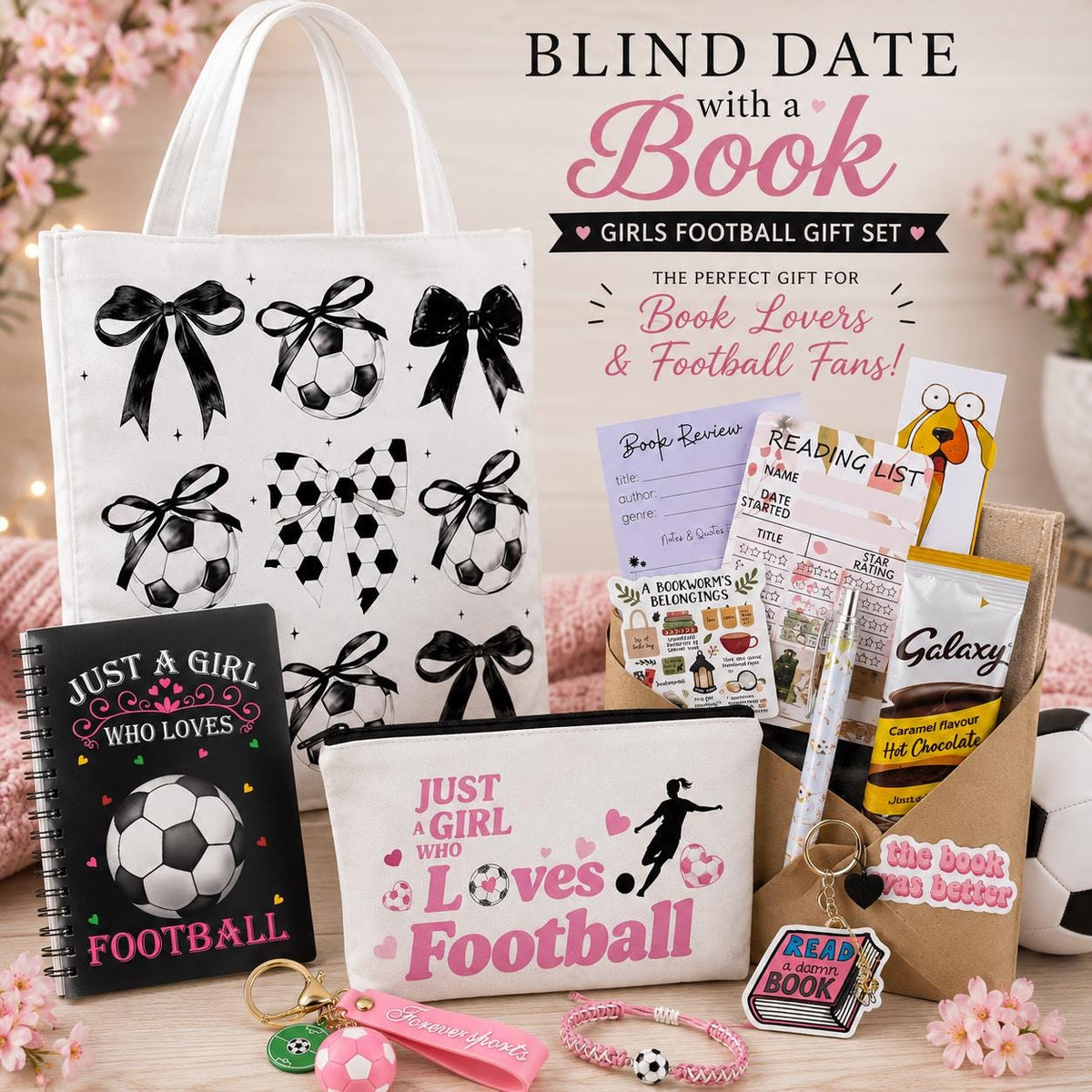 Girls Football Gift Set | Blind Date With A Book | Football Lover | Mystery Book Box | Reader Gift Hamper | Football Gift | Football Journal