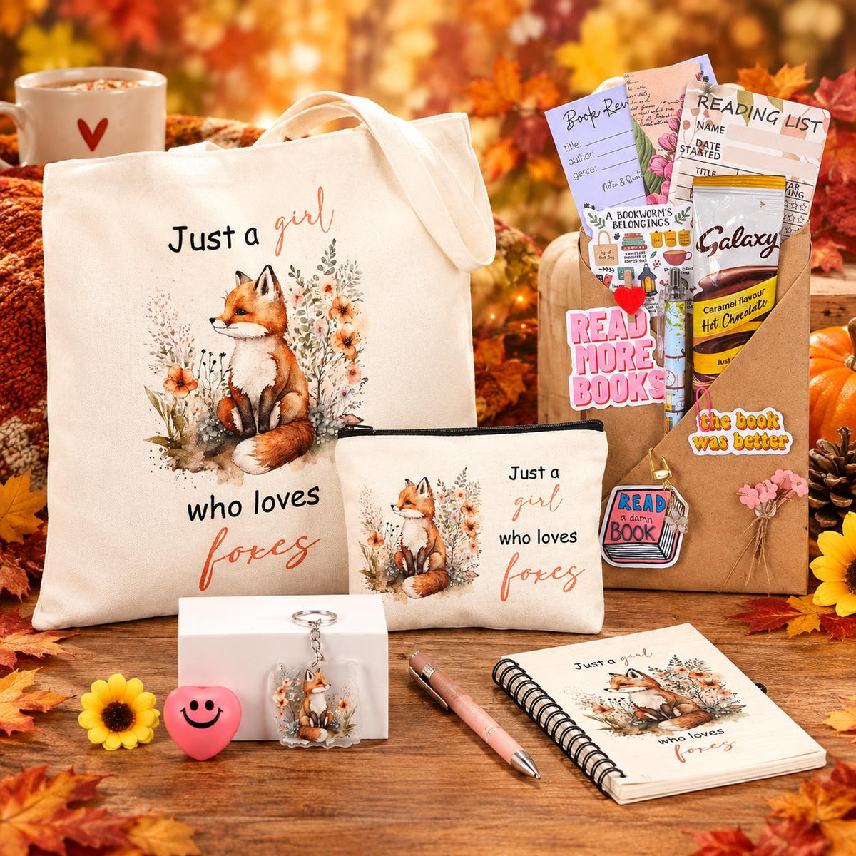 Fox Gift Set | Blind Date With A Book | Book Lover Gift Box | Cozy Reading Gift | Fox Tote & Note Book Set | Fox Themed Care Package |