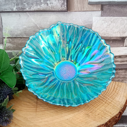 Vintage Decorative Glass Bowl: Blue, Silver, Green Tableware