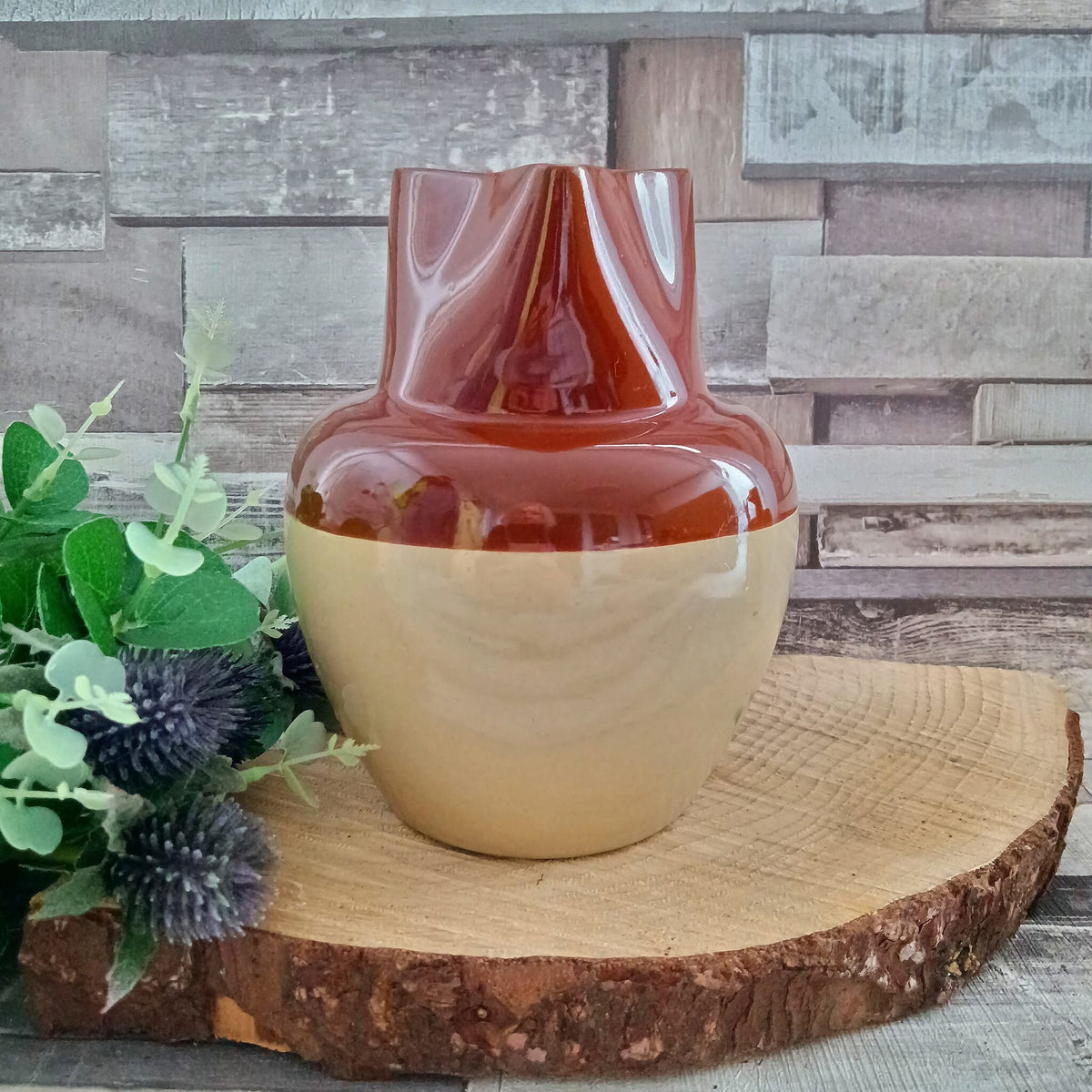 Vintage Brown & Cream Jug: Country Kitchen Vase