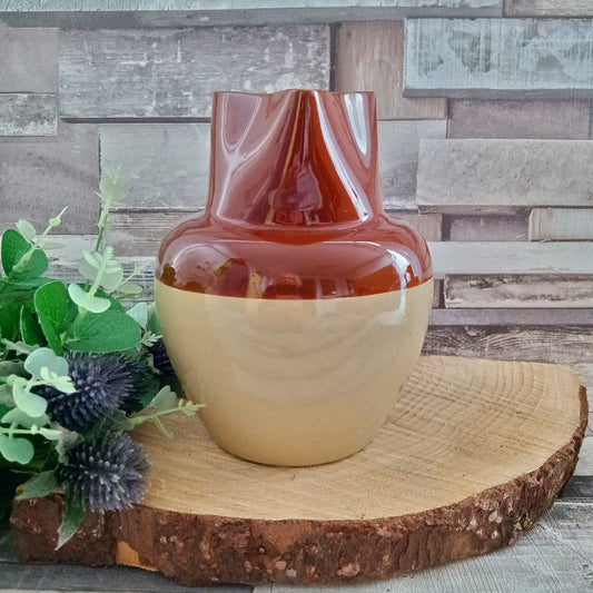 Vintage Brown & Cream Jug: Country Kitchen Vase