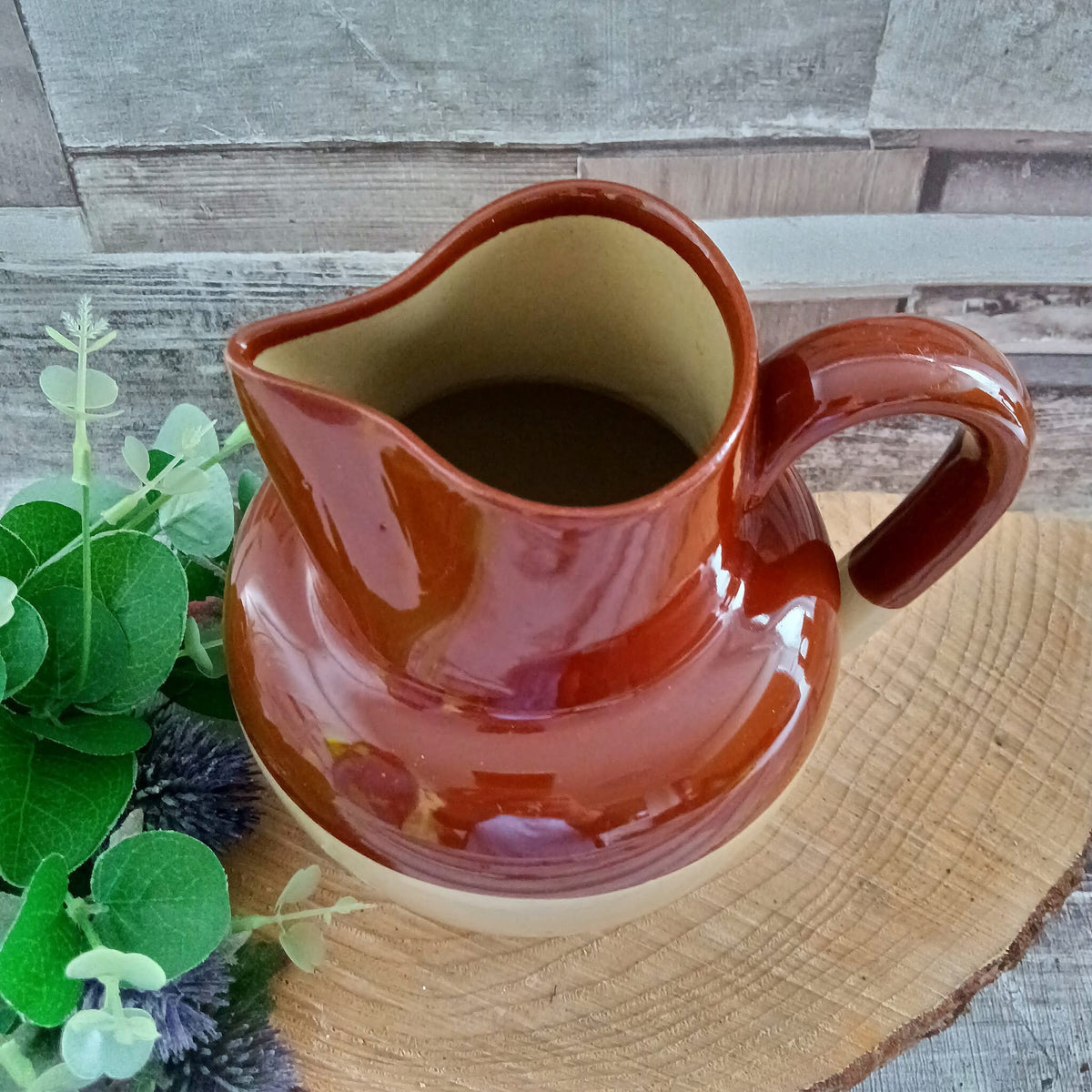 Vintage Brown & Cream Jug: Country Kitchen Vase