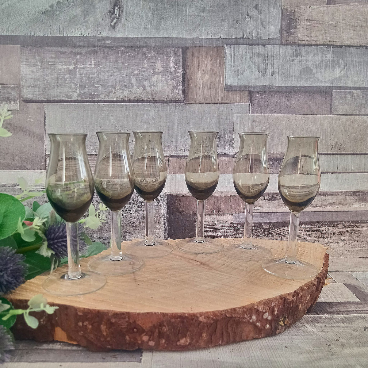 Vintage Smoked Glass Liqueur Glasses - Set of 6