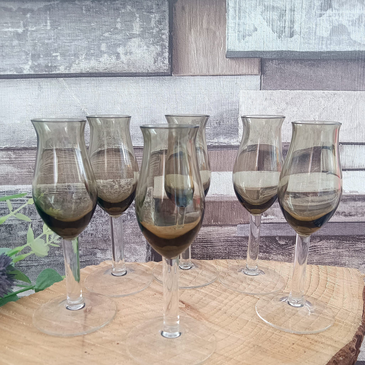Vintage Smoked Glass Liqueur Glasses - Set of 6