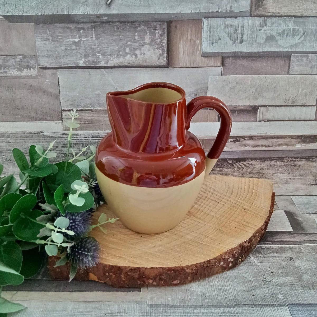 Vintage Brown & Cream Jug: Country Kitchen Vase