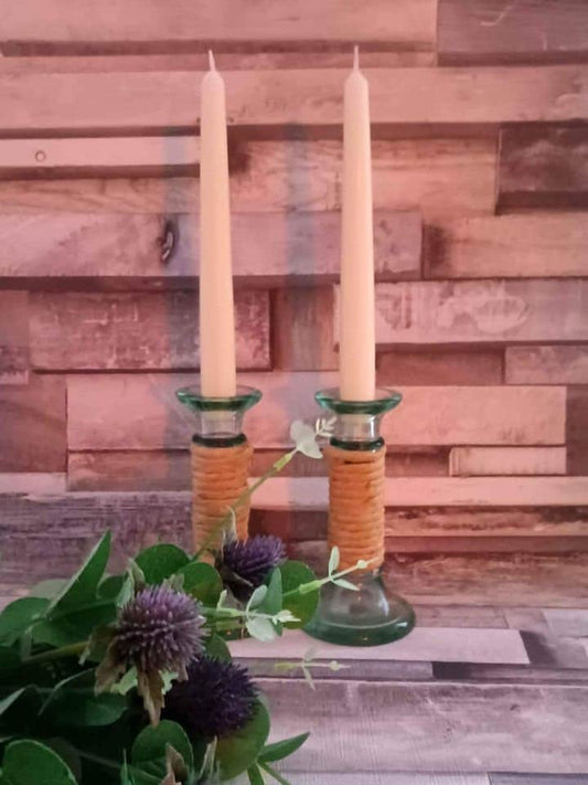 Vintage Green Glass Bowl Set: Sunflower Design, Candlesticks & Dessert Dishes