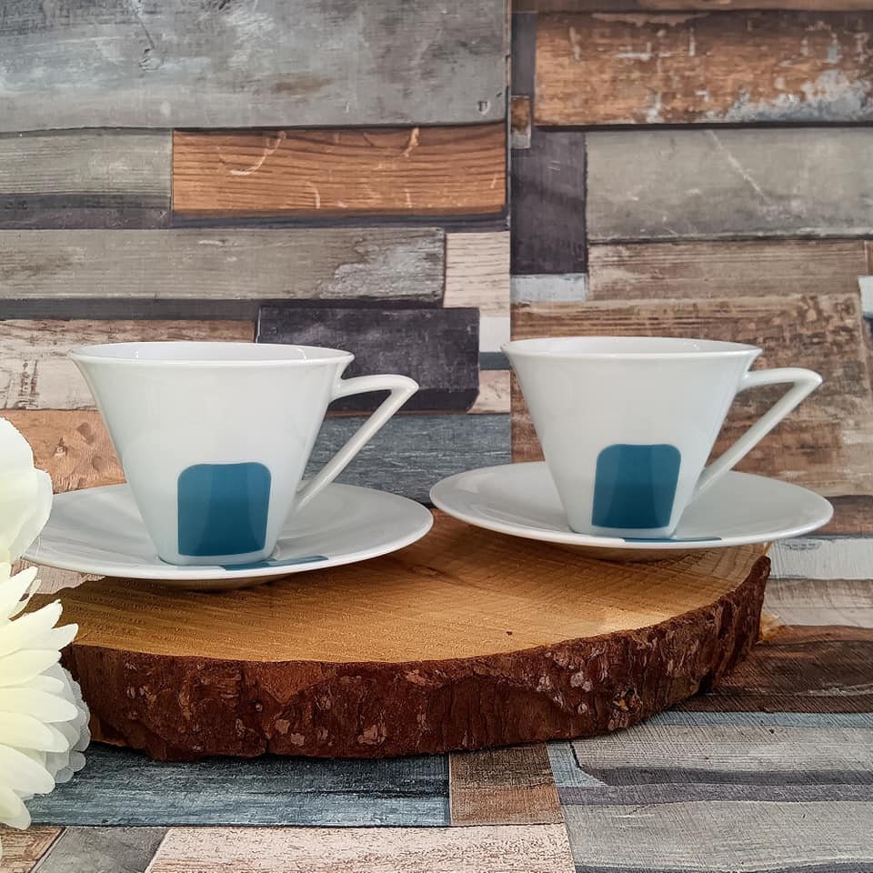 Vintage Tea Cups and Saucers: Blue & Yellow Tea Set