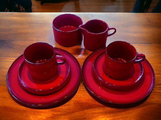 Ceracron Melitta Orange Pottery: Espresso Cups, Trios, Sugar Bowl, Milk Jug