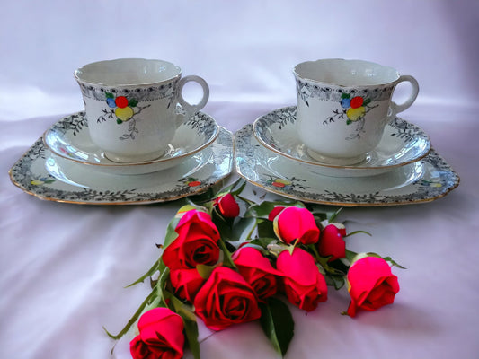 Vintage Heathcote Bone China Tea Set: English Tea Trios