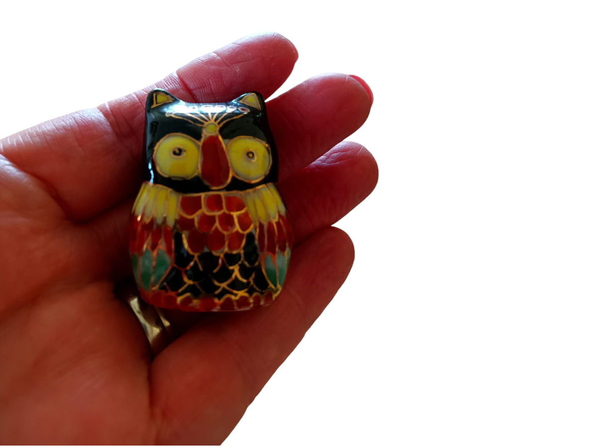 Vintage Owl Figurine Set: Brass, Glass & Wood Owls