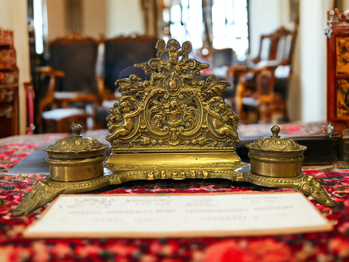 Antique Brass Desk Set: Rococo Style