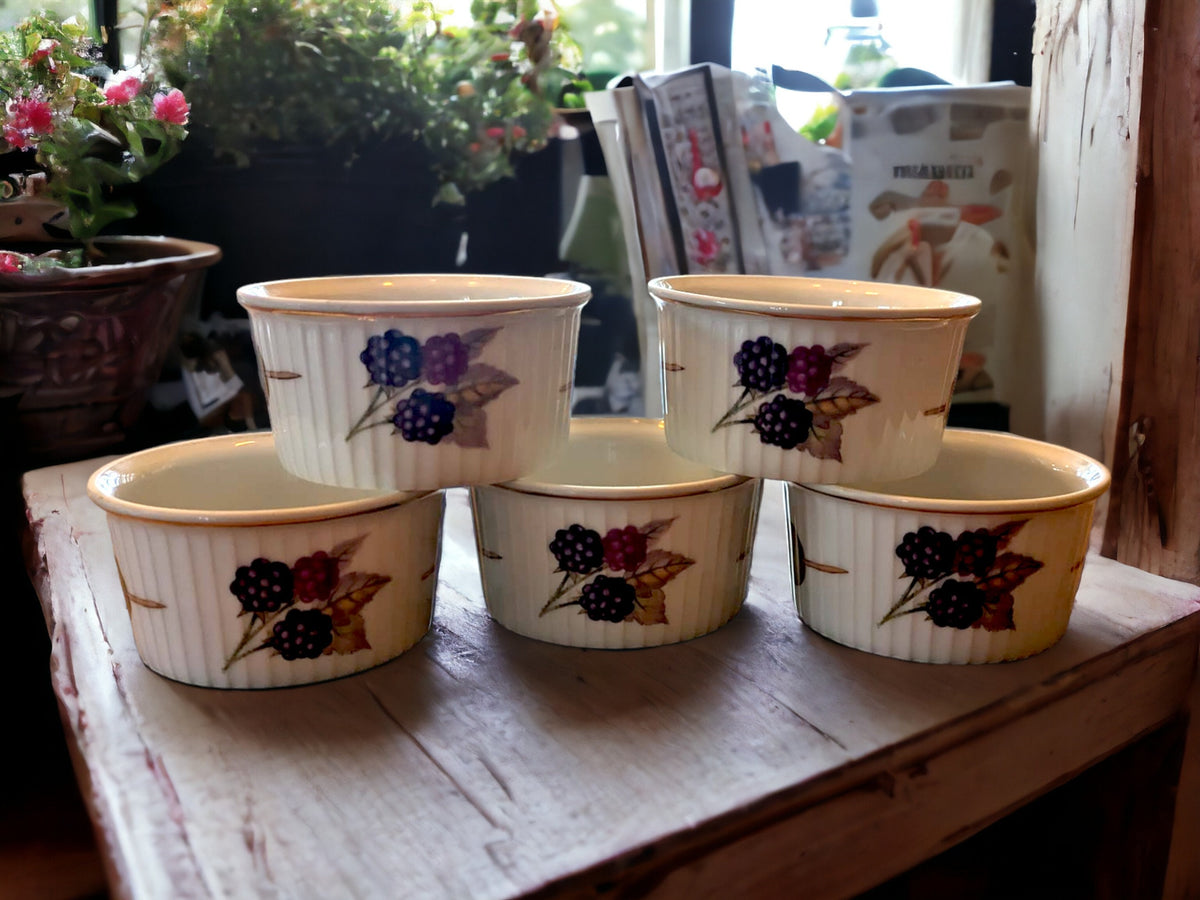 Vintage Royal Worcester Ramakins Set: Blackberry Design, Oven Proof