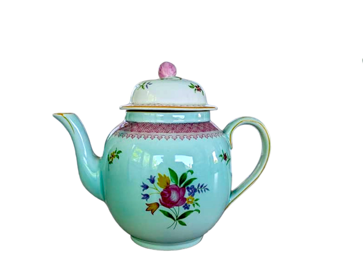 Vintage Adams Ironstone Calyx Teapot and Coffee Pot: Duck Egg Blue Floral Pottery