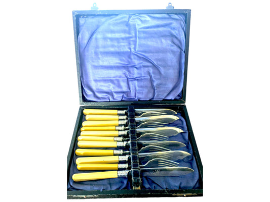 Vintage Silver Plated Fish Forks Set: Mid Century Cutlery, Original Box
