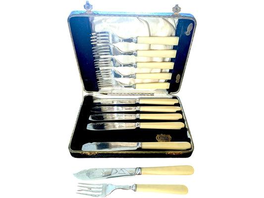 Vintage Silver Plated Fish Forks Set - WA Perry & Co - Mid Century Cutlery