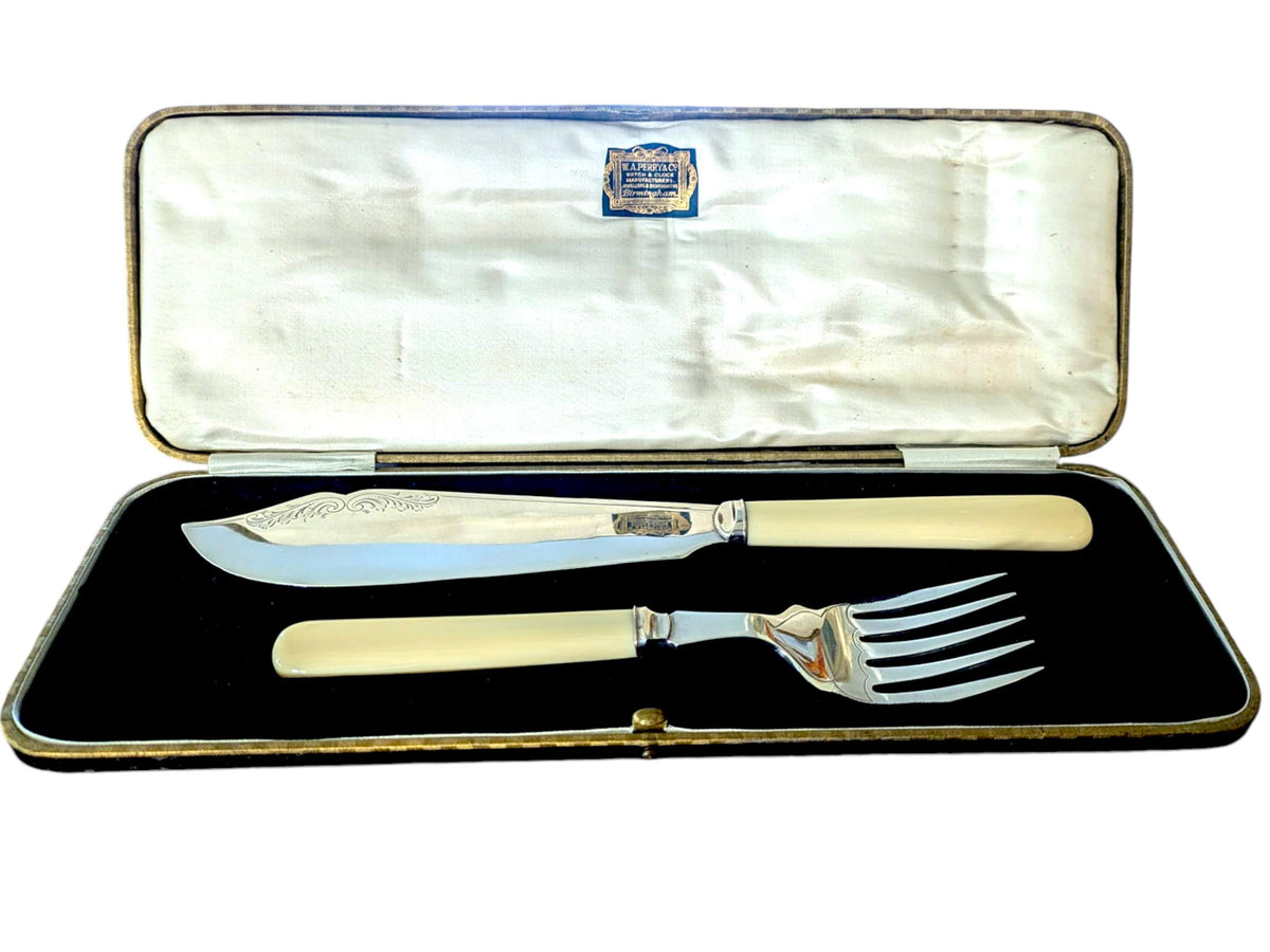 Vintage Silver Plated Fish Forks Set - WA Perry & Co - Mid Century Cutlery