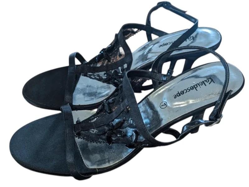 Ladies Kaleidoscope Black and Mesh Heeled Sandals 7, Party Shoes, Occasion Shoes, Size 7 Shoes, Vintage Style, Vintage Fashion