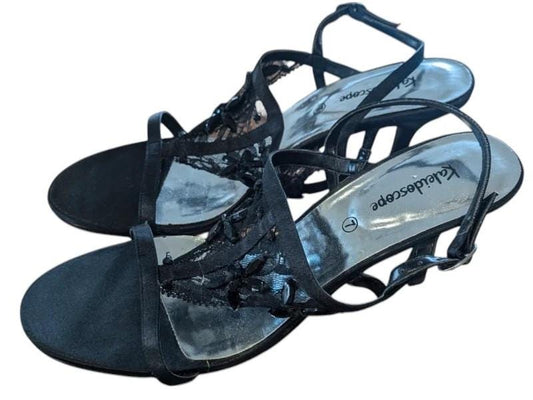 Ladies Kaleidoscope Black and Mesh Heeled Sandals 7, Party Shoes, Occasion Shoes, Size 7 Shoes, Vintage Style, Vintage Fashion