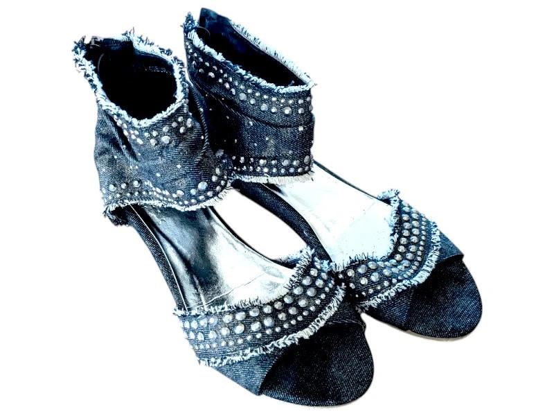 Vintage Sergio Lodzi Denim Ankle Boots: Studded Size 7 Shoes