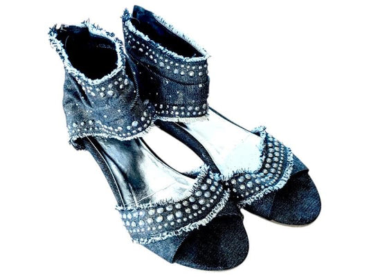 Vintage Sergio Lodzi Denim Ankle Boots: Studded Size 7 Shoes