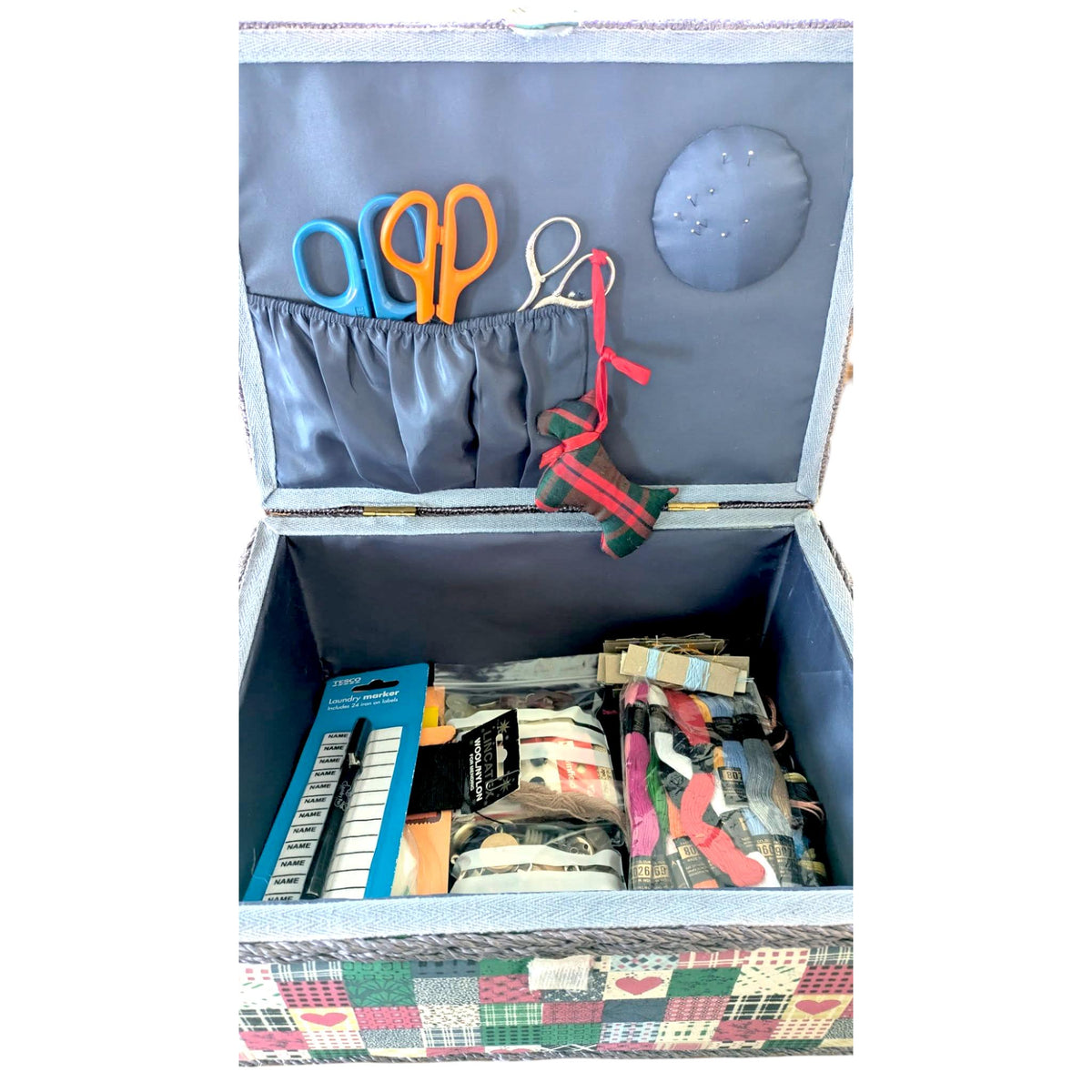Vintage Patchwork Sewing Box & Knitting Bag Set with Contents