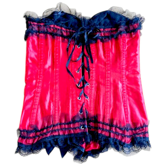 Red Lace-Up Boned Corset - Medium - Gothic Burlesque