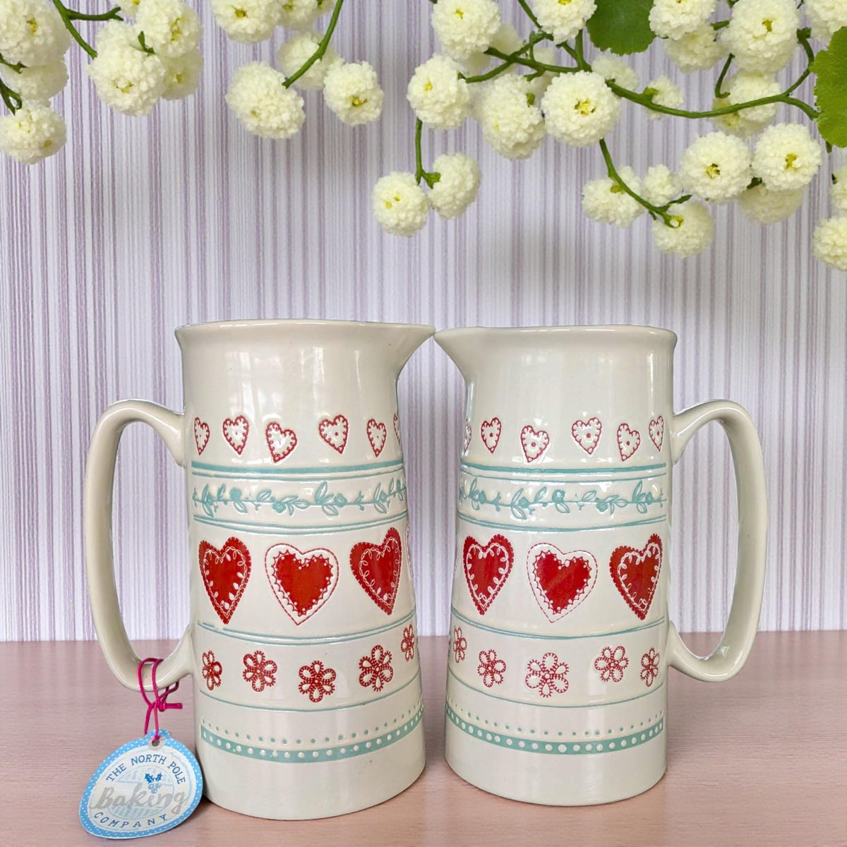The North Pole Baking Company, Tall Stoneware Jug: Heart & Flower Design
