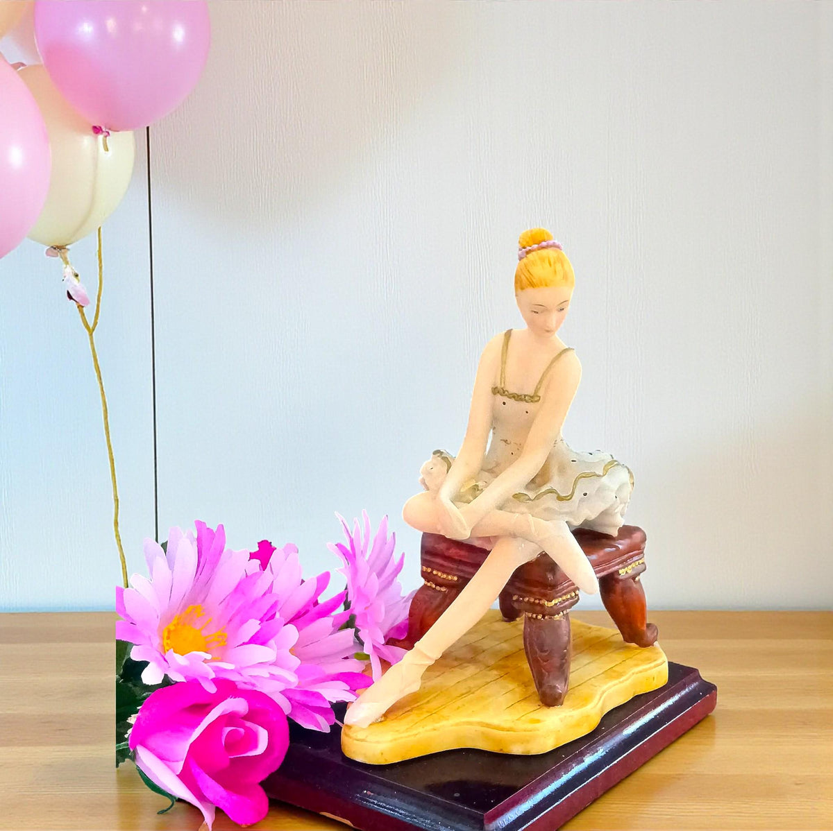 Vintage Ballerina Figurines: Pottery Ballet Dancer on Wood Base