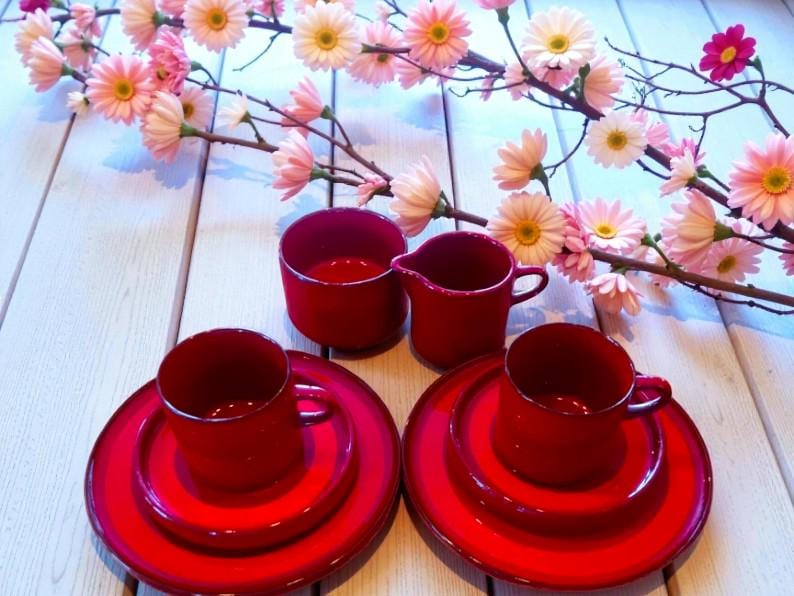 Ceracron Melitta Orange Pottery: Espresso Cups, Trios, Sugar Bowl, Milk Jug