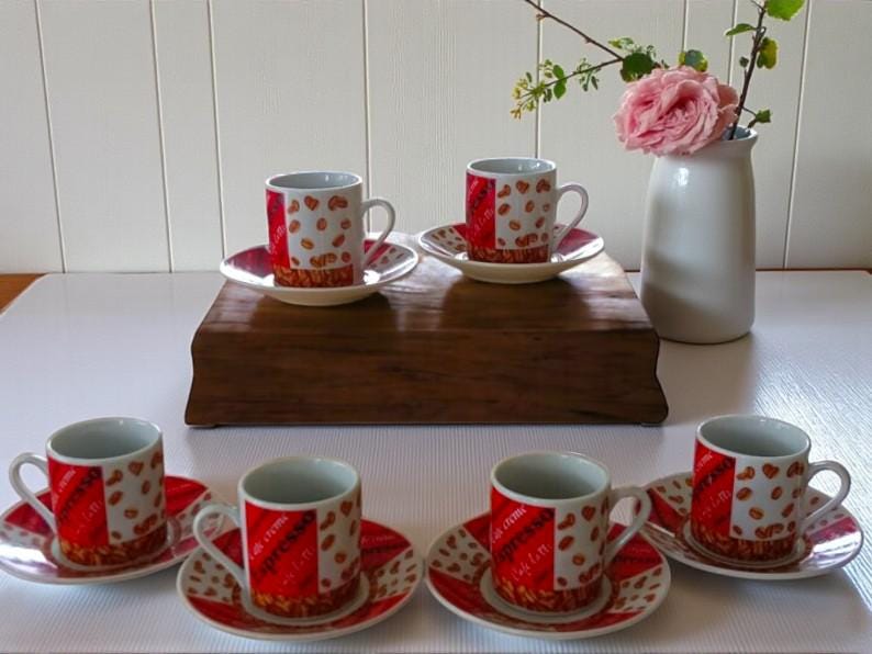 Vintage Red Espresso Cup Set: Coffee Lover Gift