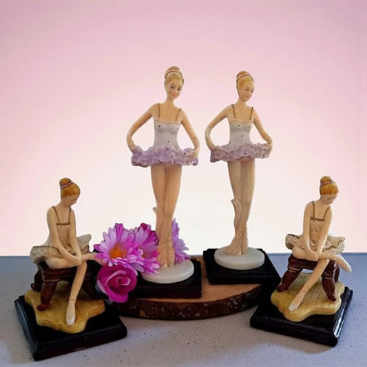 Vintage Ballerina Figurines: Pottery Ballet Dancer on Wood Base