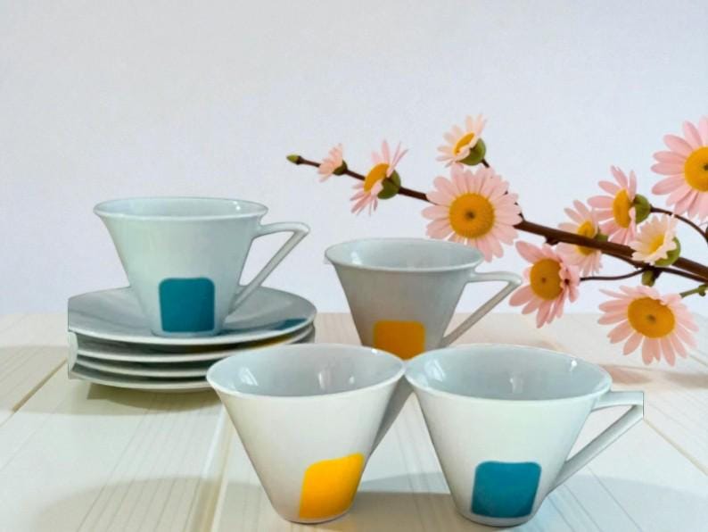 Vintage Tea Cups and Saucers: Blue & Yellow Tea Set