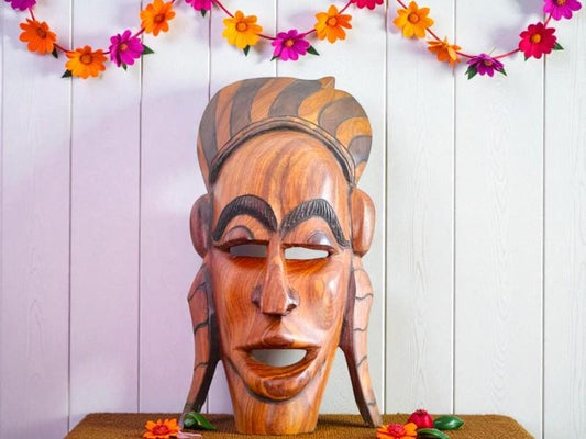 Vintage Hand Carved Mahogany Mask: Senegalese African Tribal Art