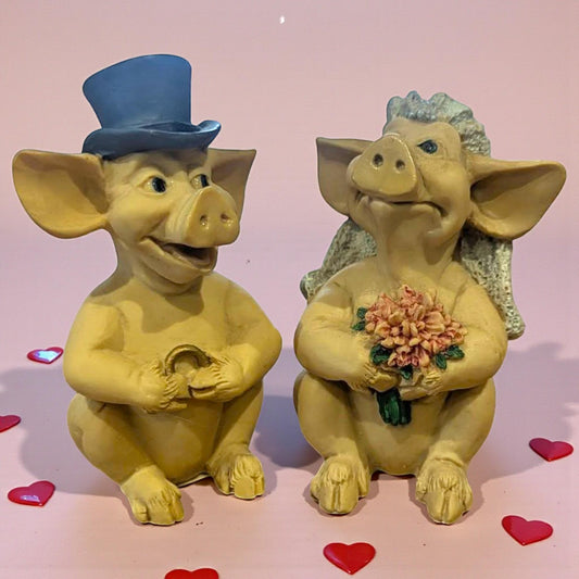 Vintage Pig Figurines – Cute Pig Ornaments, Farm Animal Decor, Bride & Groom, Pigtails, Piggery, Piggin