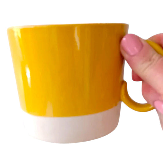 Vintage Yellow Mug Pair – Retro Coffee Cups Set, Mid Century Style, Matching Ceramic Mugs