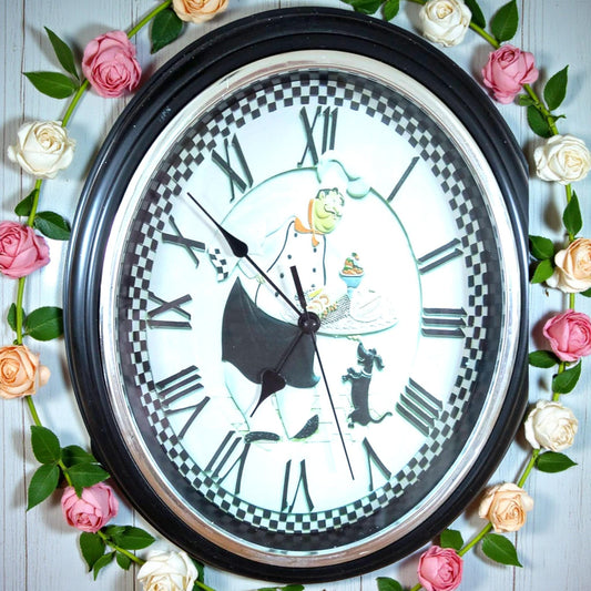 Vintage Chef/Waiter Figurine, Clock, Humorous Kitchen Decor, Retro Bar Display